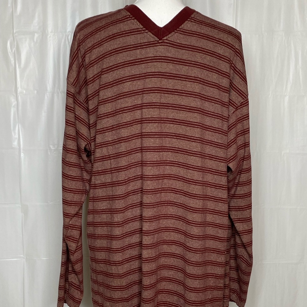 Men's Khaki's by Arrow Henley Shirt Long Sleeve Red Stripe 100% Cotton Sz Large